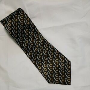 Luca Franzini Designer Neck Tie Men's Black Blue Chain Link Geometric Career
